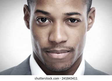 African-American Black Man Face Over Grey Background