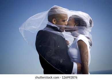 African-American just married couple