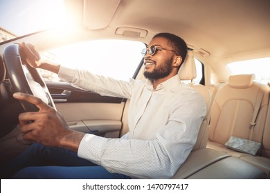 African-american Man Driving Car, Going To Work Place, Free Space