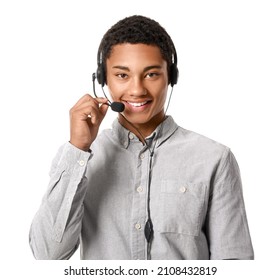 African-American Technical Support Agent On White Background