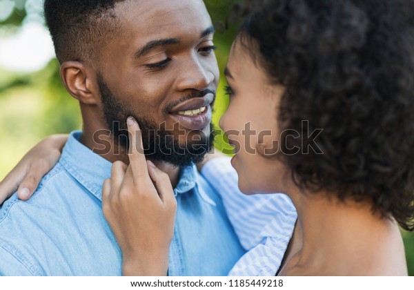 Africanamerican Woman Touching Face Bearded Husband Stock Photo ...