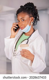 Afro American Female Doctor Taking A Small Break