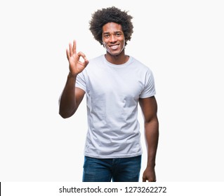 Afro American Man Over Isolated Background Smiling Positive Doing Ok Sign With Hand And Fingers. Successful Expression.