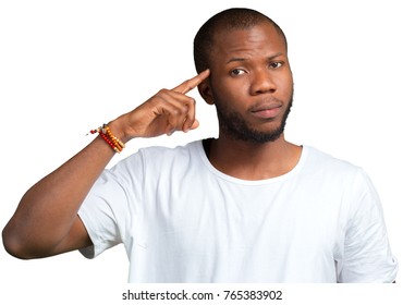 Afro american man thinking about something isolated on white background