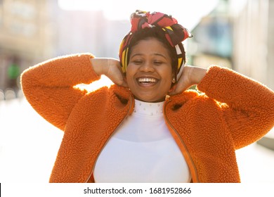 Afro american woman in an urban city area