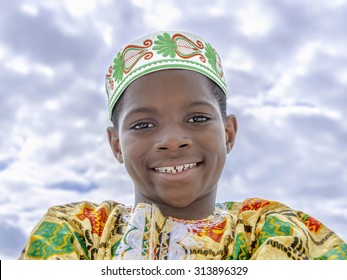 Afro boy smiling, ten years old 
