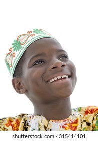 Afro boy smiling, ten years old, isolated 
