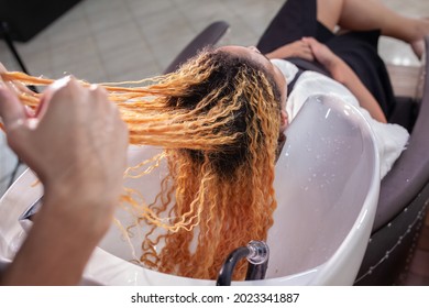 Afro Hair In A Beauty Process, Being Washed.