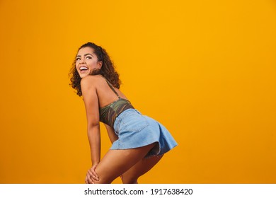 Afro Woman Dancing Funk With Space For Text. Woman Dancing