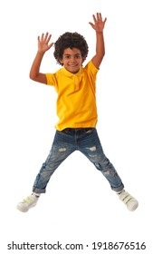 Afro-american kid jumping of happiness