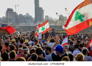 After 1 week of the catastrophic explosion in the Port of Beirut, Lebanese people gathered near the devastated port, remembering Beirut’s victims. Beirut, Lebanon–August 11,2020
