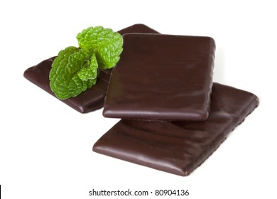 After Dinner Mints, With Fresh Mint, Isolated On White.