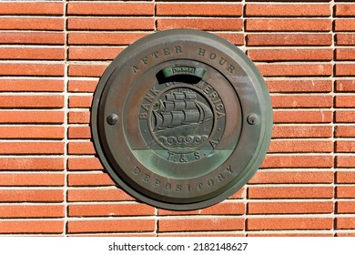 After Hour Depository box, vault attached to the wall of a Bank of America branch building. - San Jose, California, USA - 2022