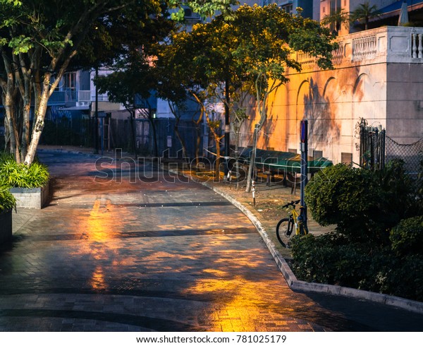 After rain\
road. Rainy road at night\
background