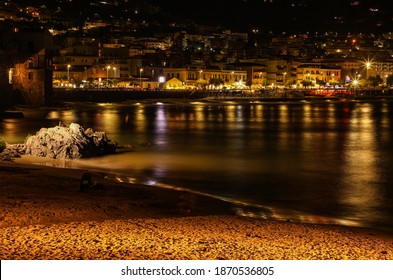 After Sunset At The Sea In Cefalù, Sicily, Italy