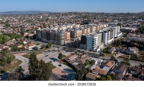 Afternoon Aerial City View Of Downtown Monterey Park, California, USA.