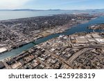 Afternoon aerial view of Alameda Island and the San Francisco Bay in California.  