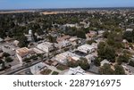 Afternoon aerial view of historic downtown Elk Grove, California, USA.