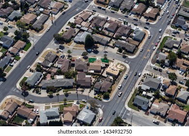 Afternoon Aerial View Of Residential Neighborhood Near San Leandro And Oakland California.
