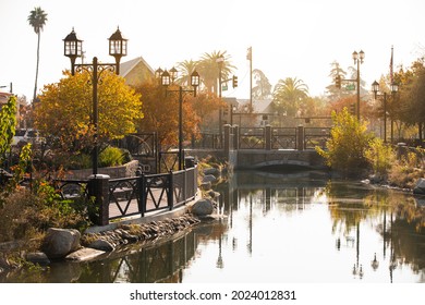 Afternoon autumn view of a public park in downtown Bakersfield, California, USA.