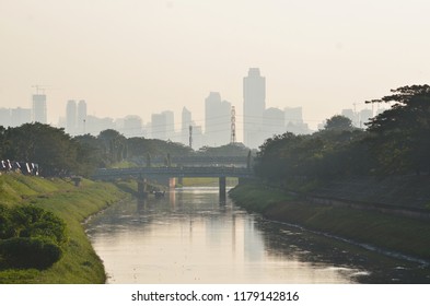 Afternoon In The East Canal Flood. Jakarta, Indonesia