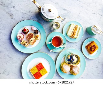 Afternoon High Tea - Marble Table With Cake And Coffee