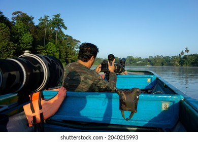 An Afternoon River Cruise At Kinabatangan River, Sandakan, Sabah, North Borneo, Malaysia On 26th Of July 2015.