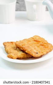 Afternoon Snack - Fried Tempeh On A White Background. Tempe Goreng