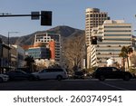 Afternoon sun shines on the urban core of downtown Glendale, California, USA.