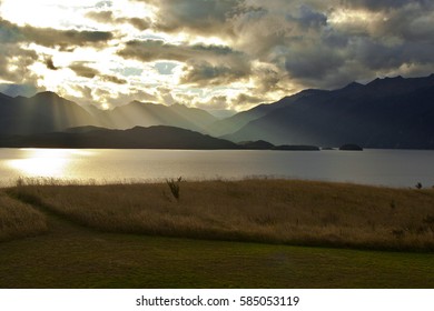 Afternoon Sun Slants Across Lake Te An Au, New Zealand