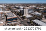 Afternoon sunlight shines on the urban core of downtown Chandler, Arizona, USA.