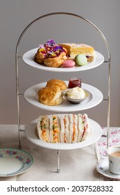 Afternoon Tea With Cakes, Scones And Macaroons