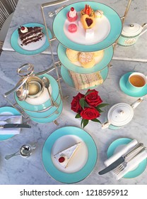 Afternoon Tea Fine China Pastry Sandwiches Flowers Beautiful Table Setting 