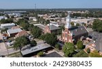 Afternoon view of a historic church and buildings in Old Town Wichita Kansas, USA.