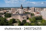 Afternoon view of the historic state capitol building of downtown Topeka, Kansas, USA.