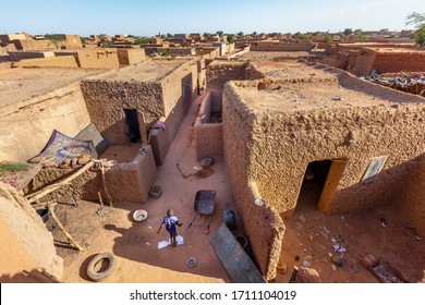 Agadez, Niger - September 2013: Streets  Traditional Mud African Architecture City Center Quarters View From Above