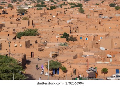 Agadez, Niger - September 2013: Traditional Mud African Architecture City Center View From Above