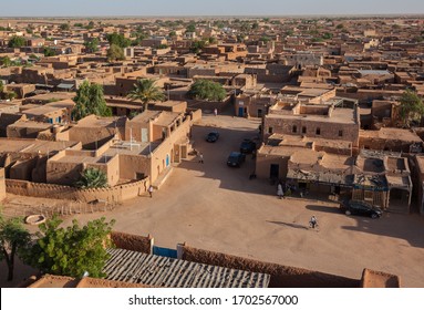 Agadez, Niger - September 2013: Traditional Mud African Architecture City Center View From Above