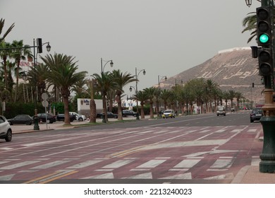 Agadir, Morocco - October 1, 2022: The Trafic Light In Agadir City, Morocco.
