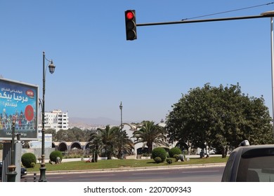 Agadir, Morocco - September 25, 2022: Trafic Light On A Sunny Day In Agadir City.