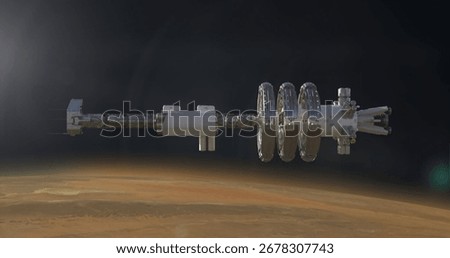 Against the desolate red planet's background, the space station stands out as an exciting spectacle