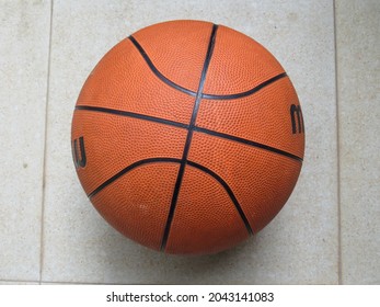 Agam Regency, West Sumatra,Indonesia. September 18 Th 2021. A Basket Ball On The Floor.