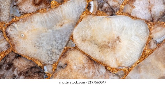 Agate Atena unique semi precious stone texture with a gold leaf in slab form. Semiprecious Italian stone. Pattern of stone texture for digital wall and floor tiles as part of classic home interior. - Shutterstock ID 2197560847