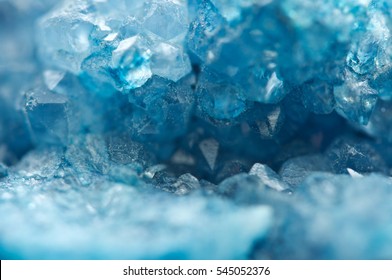 Agate Is A Cryptocrystalline Variety Of Crystal Quartz. Macro Texture Aquamarine Crystals.