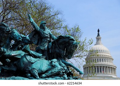 The Age Of Hero Of Civil War Memorial And Capitol Hill Building Dome In Washington DC