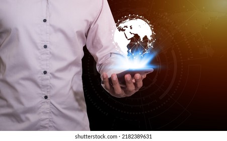 Age of technology People's, Use of technology in the modern era, Interconnection by internet network, Communication with the Internet, Communicating with each other around the world without borders - Shutterstock ID 2182389631