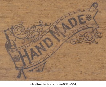 Aged 1916 Wood Box Ink Stamped With Hand Made On Fancy Banner.