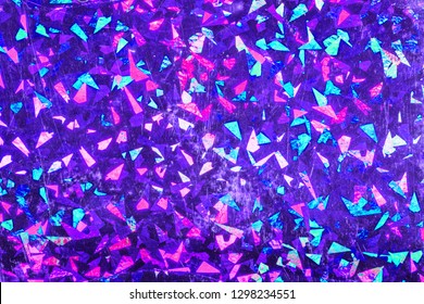 Aged Blue Foil With Holographic Effect. Holiday Background. Holographic Foil Background. Confetti In Air Pattern.