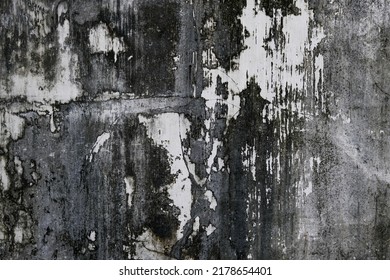 Aged Cement Or Concrete Wall In Bali With Streaks Of Black Mold Texture Grunge Background