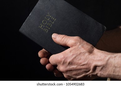 Aged Man's Hands Holding The Bible